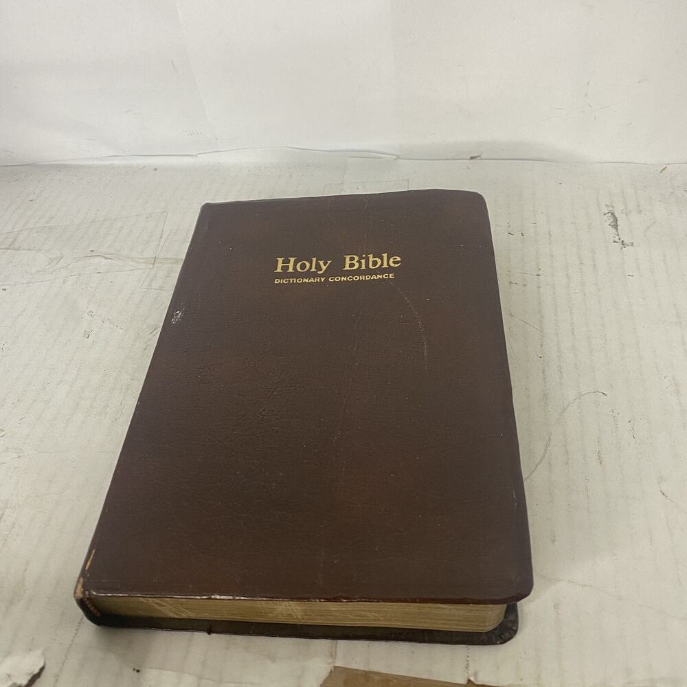 Holy Bible 1977 KJV Dictionary Concordance Brown Leather Red Letter Nelson As Is